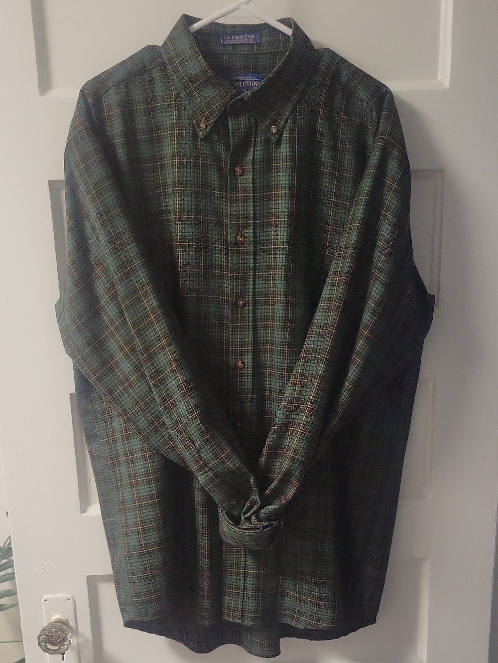 Pendleton Green and Black Plaid Button-Down Shirt